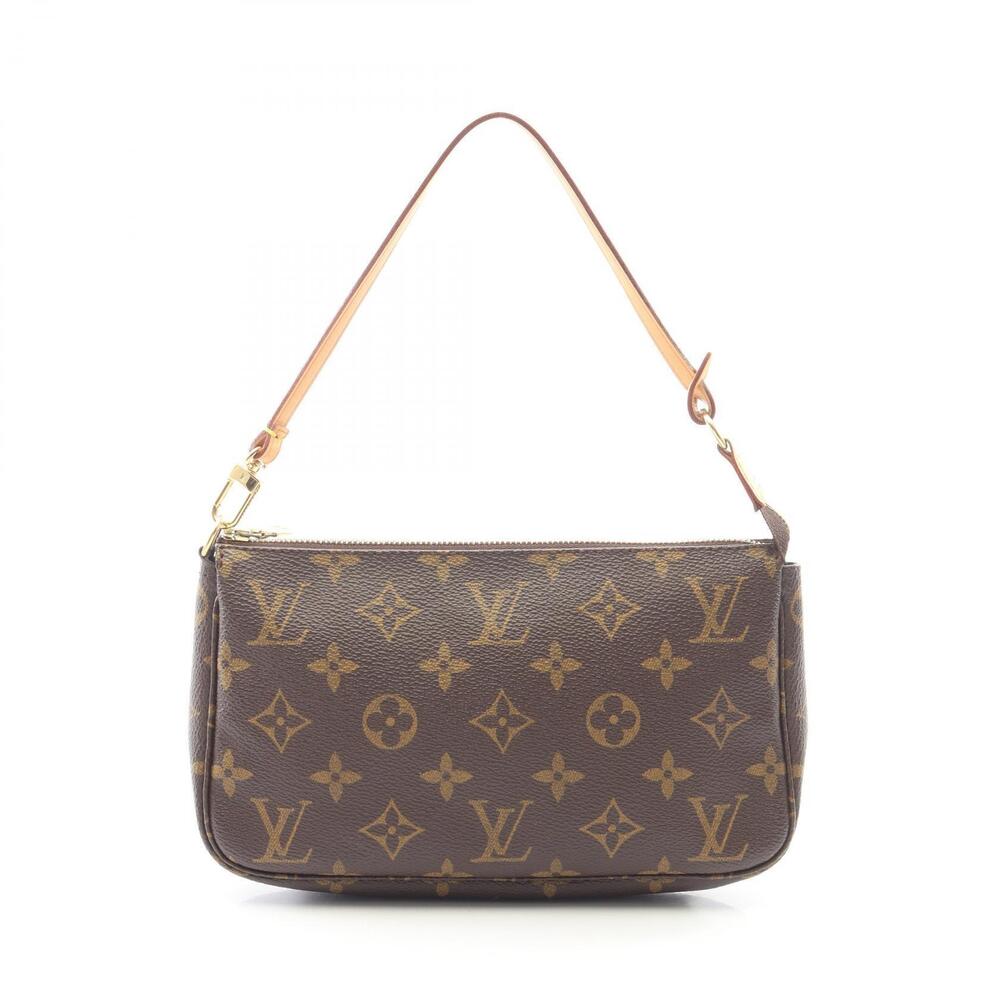 Louis Vuitton Pochette Accessoires Monogram Top Handle Bag Canvas Leather Brown